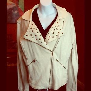 Cream colored fabric moto jacket