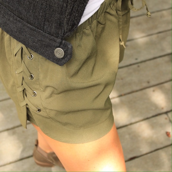 Olive Lace Up Shorts *Last 1! - Picture 4 of 4