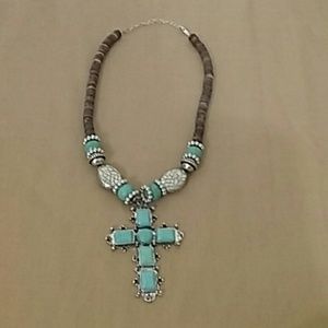 Turquoise and silver cross necklace