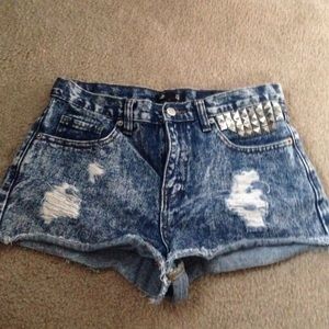 Studded high waisted jean shorts