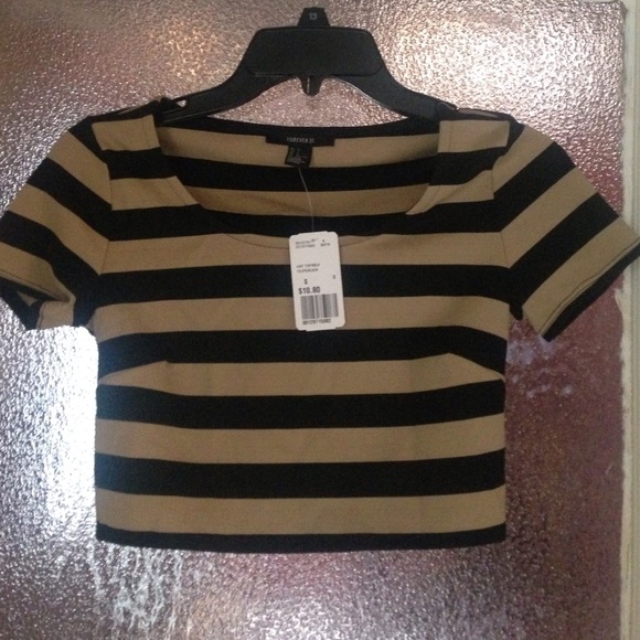 Forever 21 Tops - Stripped Taupe/Black crop top