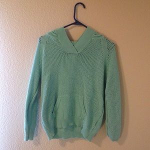 Shirt 469 Blue Mesh Stitch Pullover Hooded Sweater