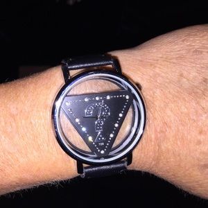 Black leather watch