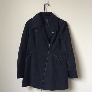 Black peacoat with leather details