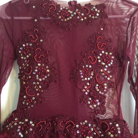 *CUSTOM MADE* Burgundy Sheer Sequin Dress - Picture 2 of 4