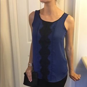 LC Lauren Conrad lace midnight blue and black top
