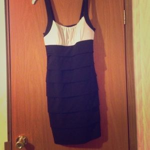 White and black professional looking ruffle dress!