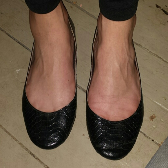 Black snakeskin ballet flats