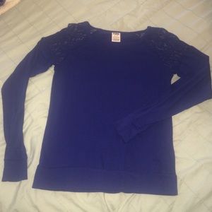 Navy Blue PINK long sleeve top with lace shoulders