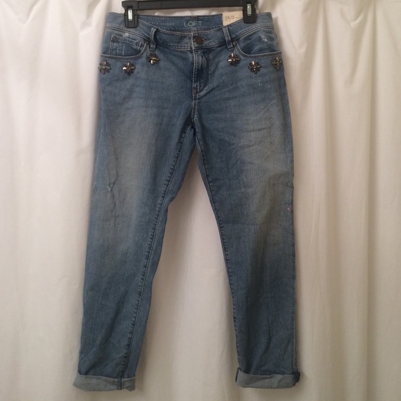 Loft rhinestone relaxed skinny jeans