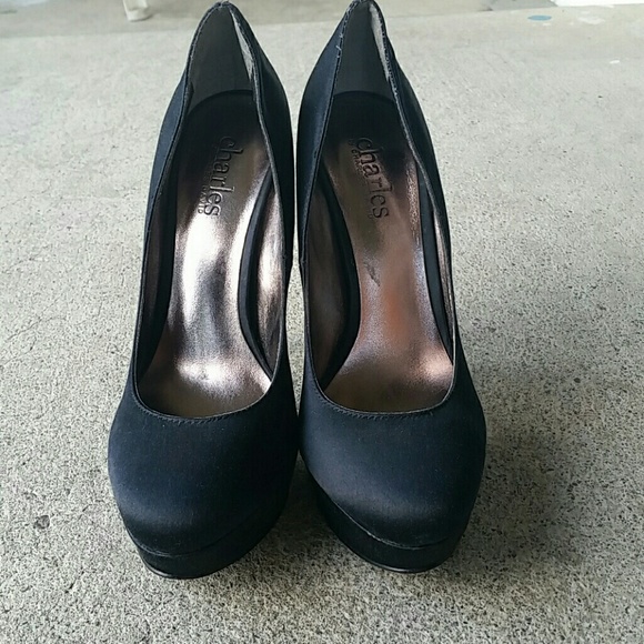 Satin Black Platform Stiletto Heels - Picture 1 of 4