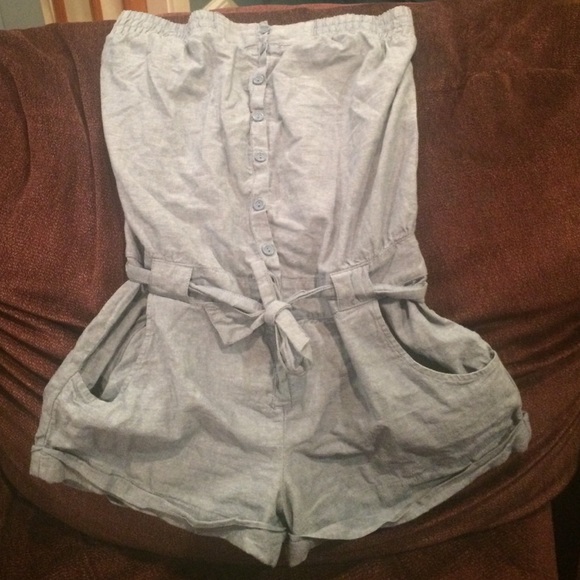 Denim strapless romper