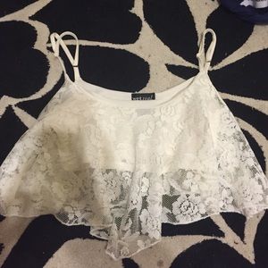White lace flowy crop top