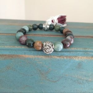 Multicolored jade beads w/ silver accents & tassel