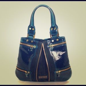 Jimmy Choo Blue Teal Patent Leather Mona Tote Bag