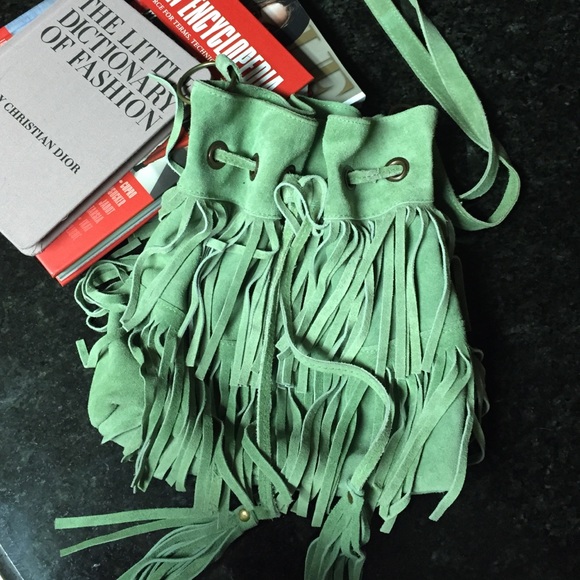 Handbags - Suede Fringe Boho Bucket Bag