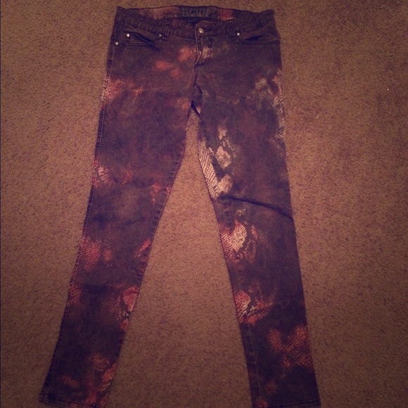 Red Snake Print Skinny Jeans