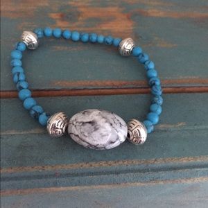 Black/white marble , turquoise & silver accents