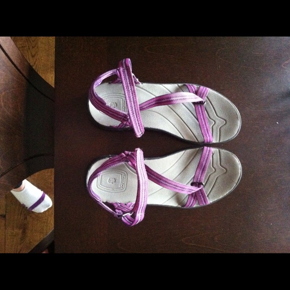 purple and gray tevas