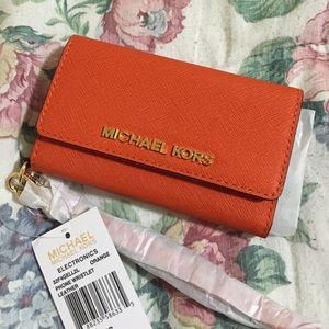 Authentic MK Phone Wristlet Orange Leather iPhone5