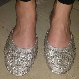 Embellished silver/gray flats