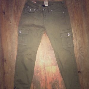 True Religion army green pants with pockets