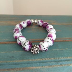 Burgundy/black glass beads w/silver accents