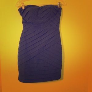 Blue striped strapless dress // SMALL