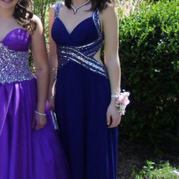 Beautiful dark purple backless prom dress