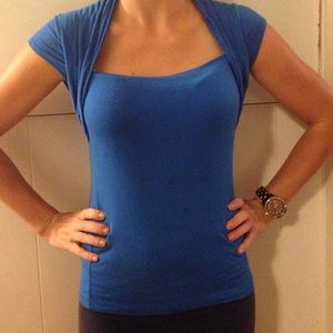 Blue capped sleeve shirt