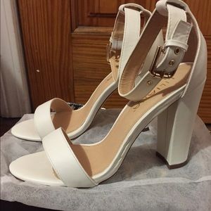 Galleria White Ankle Strap Heels