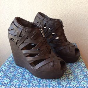 Brown Leather Wedge