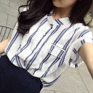 WHITE SHIRT WITH BLUE STRIPES