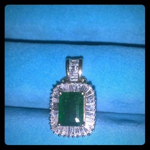 14k gold emerald and diamond pendant