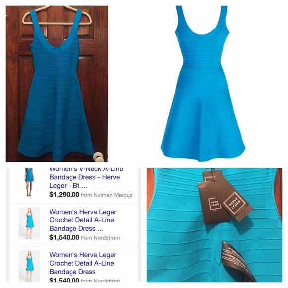 NEW designer Herve Leger blue a-line dress