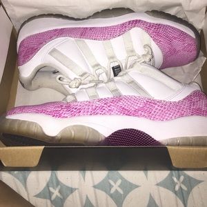 White and pink snakeskin retro 11s