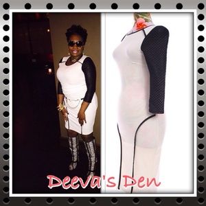 White & Black Dress With Quilted Sleeve S-M-L