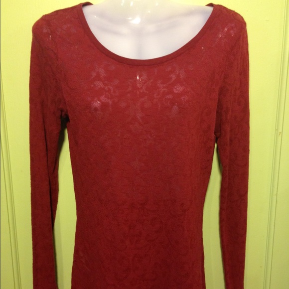 💖SOLD💖BUCKLE - BKE - Red Long Sleeve Sheer Top