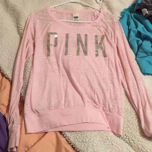 vs pink long sleeved sweater studded shoulders