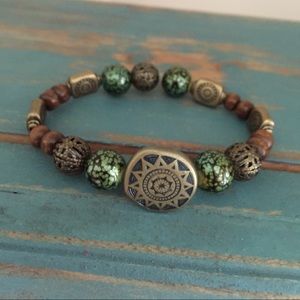 Green marble, wood beads & gold accents