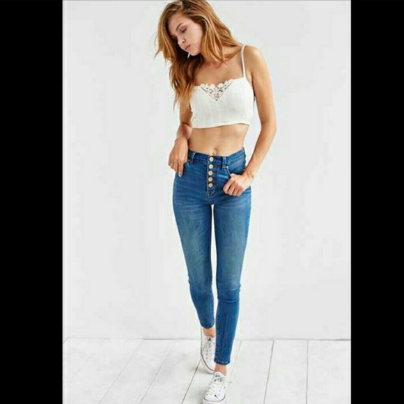 high waisted jeans button up