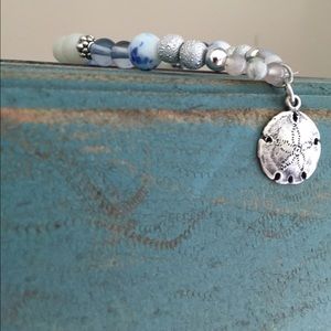 Blue/white glass beads, sand dollar charm