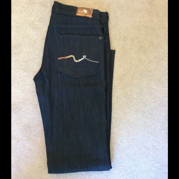 7 For All Mankind Denim - 7 For All Mankind dark jeans with crystal pocket