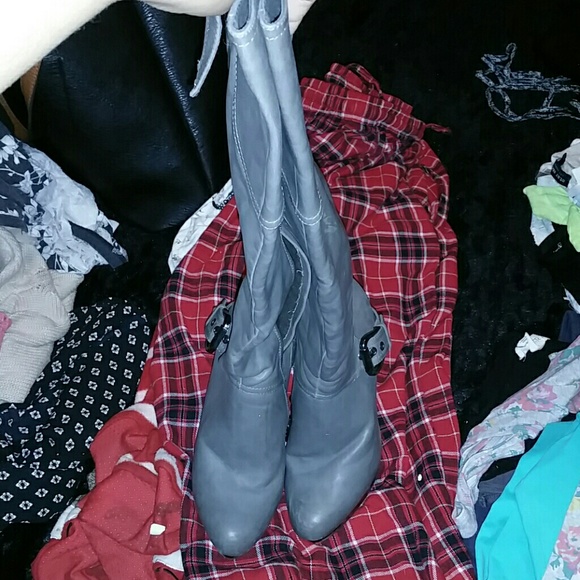 Ann michelle knee high grey high heeled boots - Picture 1 of 4