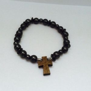 Black Hematite Bracelet with Cross