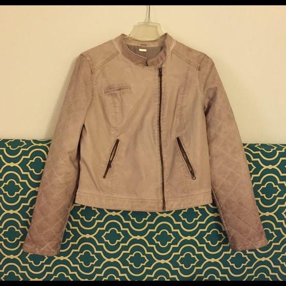 free people cropped leather jacket- worn look