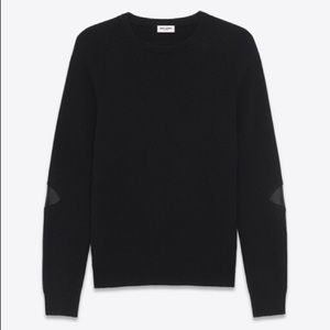 Crewneck Elbow Patch Sweater in Black Cashmere