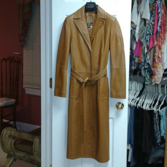 BCBG long tan leather jacket
