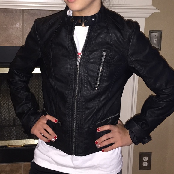 Black faux leather biker jacket