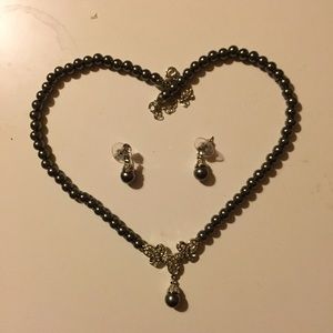 Gothic Pearl Necklace & Earrings
